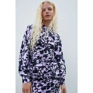 ZARA NWT Black Satin Effect Print Dress MEDIUM